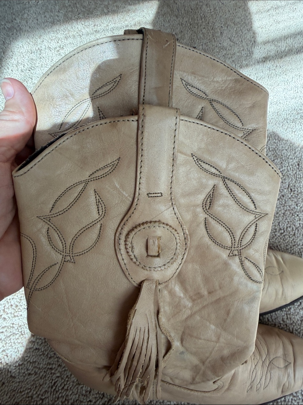 Vintage 1992 Women’s Laredo Western Boots Taupe Leather Fringe Cowboy Boots - Picture 12 of 16